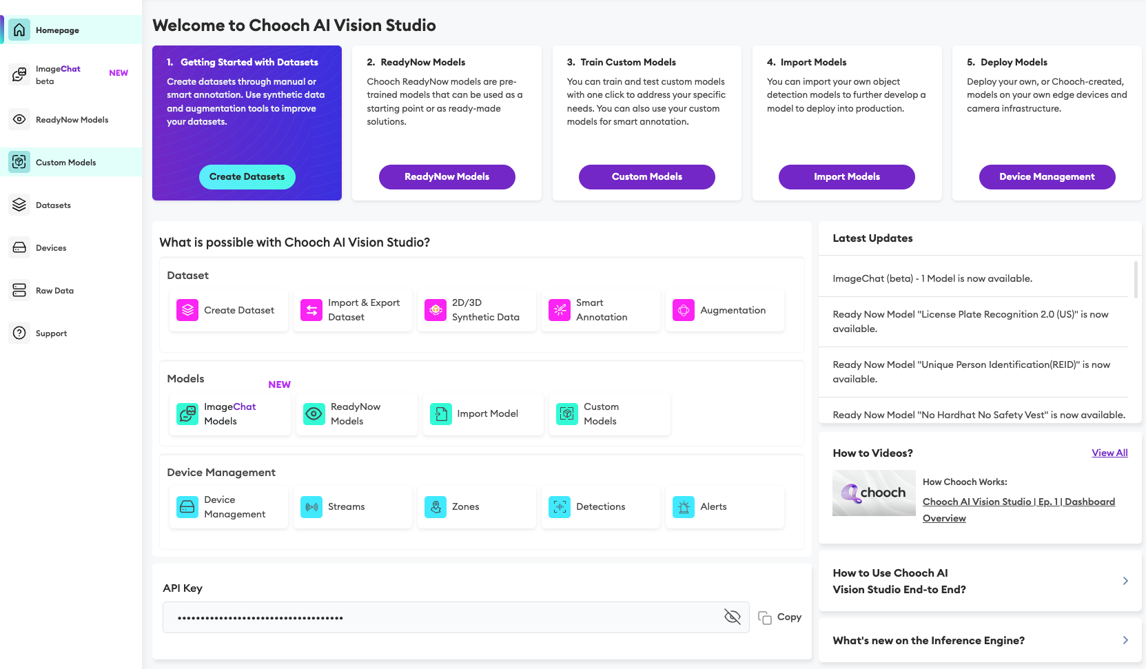 Create Models highlighted in the Chooch dashboard