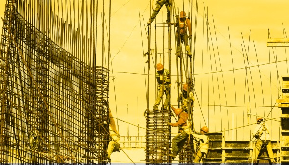 Men with Hardhat on Oil Rig