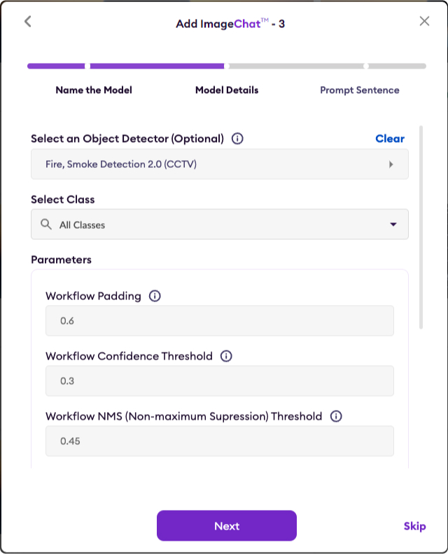 imagechat parameters when making object detector integration