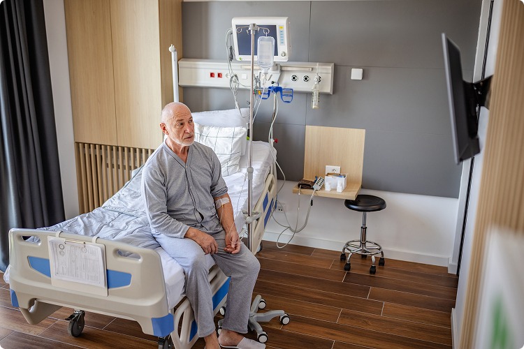 Elderly patient in hospital bed used for generative AI patient safety model training