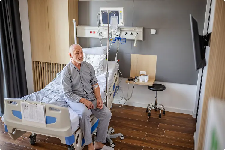 Elderly patient in hospital bed used for generative AI patient safety model training