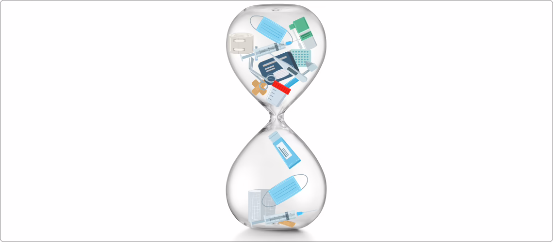 Medical Supplies flowing in an Hourglass