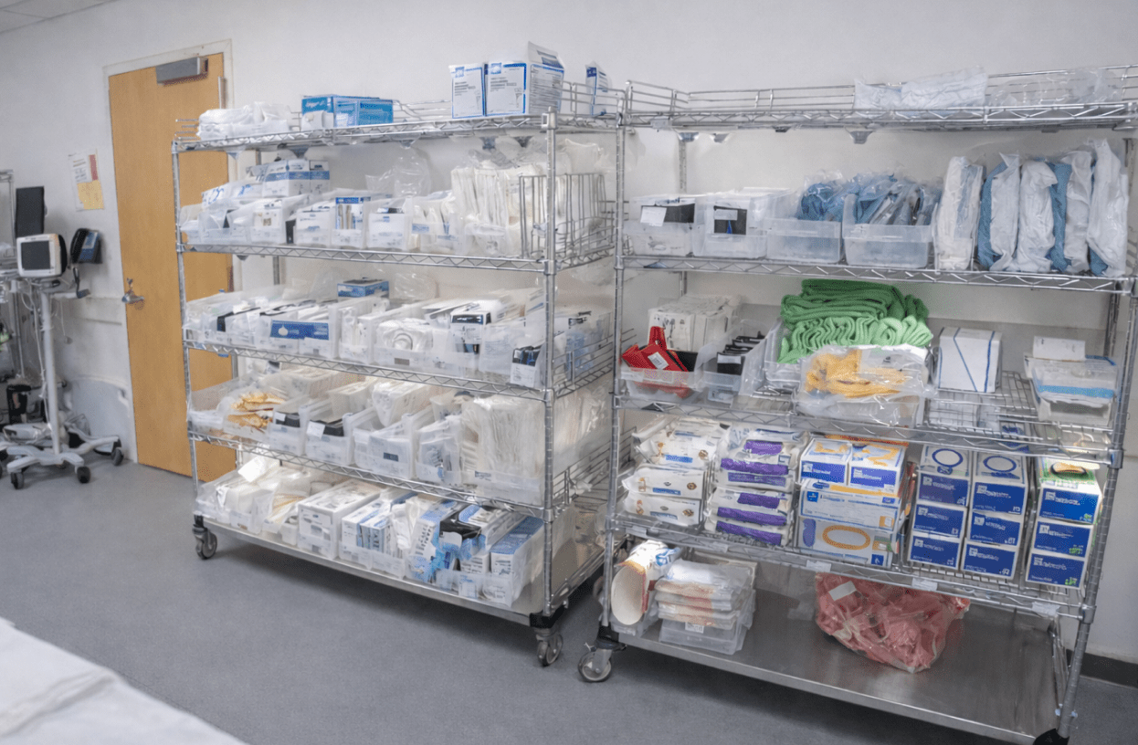 Hospital Supply Closet with Medical Supplies and AI-driven camera sensors