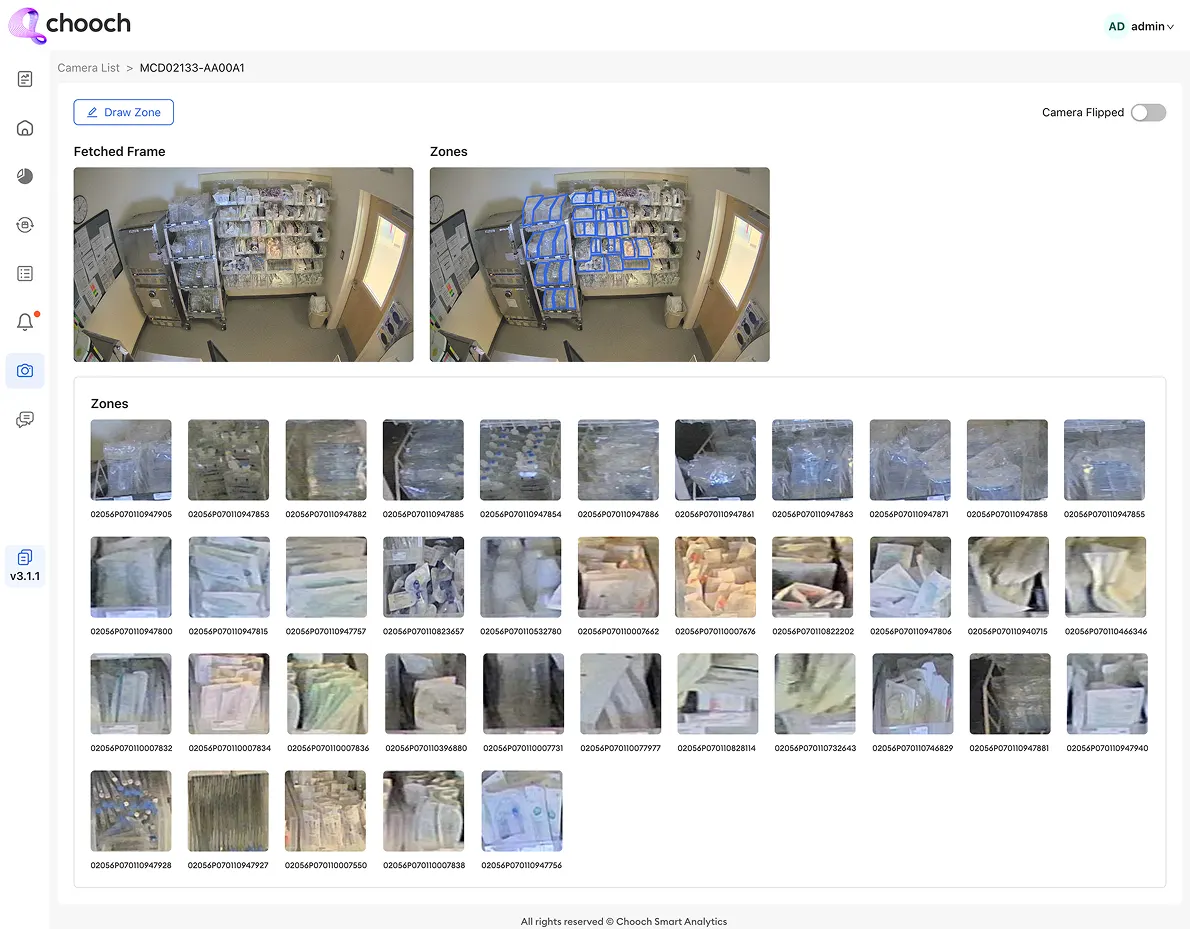 Camera snapshot monitored zones